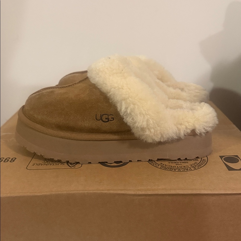 UGG Tan and Cream Shearling Slippers for kids